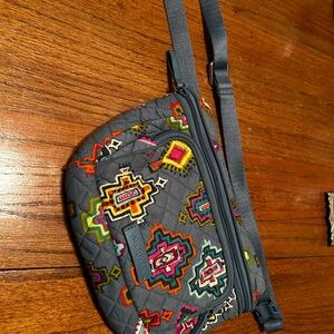 Blue Vera Bradley Quilted Crossbody Bag with Multicolor Accents